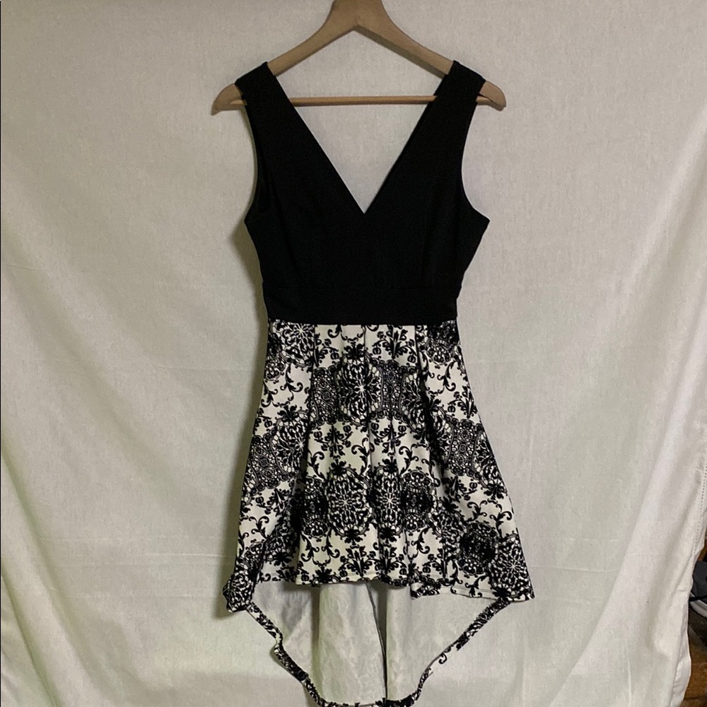 Haute Monde Black and White Fit and Flare Cocktail Dress with Velvet Burnout Med
